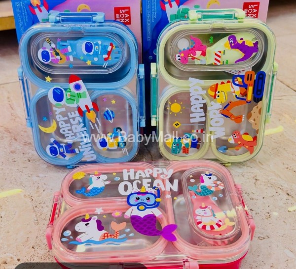 Lax Son || Happy Ocean Stainless Steel Lunch Box 2 Grids Section 600ML || Item No:LX-7168