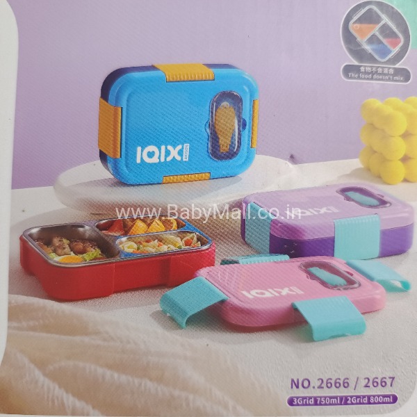 Iqix || SS Lunch box full insulation || Lunch In 3 partition Style || with Handle || With Insulated Material || No. 2666/2667