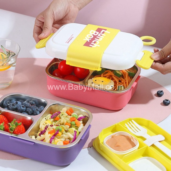 TEDMIE STAINLESS STEEL 3 COMPARTMENT INSULATED LUNCH BOX WITH SAUCE BOWL 950 ML || ITEM NO:RK-466-1