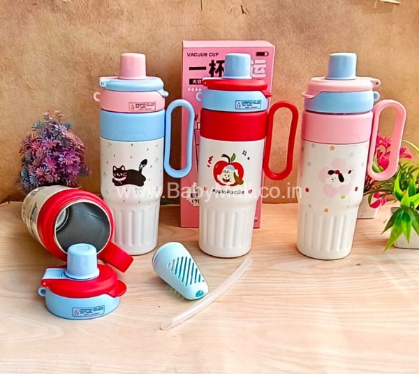 Sweet Double Drink Floral Tea Office Cup || I Like You, Like Strawberry Sparking Water In Summer Full Of Sweet Taste || Steel Tumbler With Handle || 780 ml || Item No:484-1