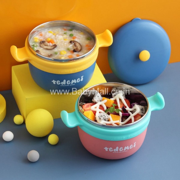 TEDEMEI STAINLESS STEEL INSULATED LEAKPROOF BOWL WITH SPOON & FORK SET 900 ML || ITEM NO:RK-480-6
