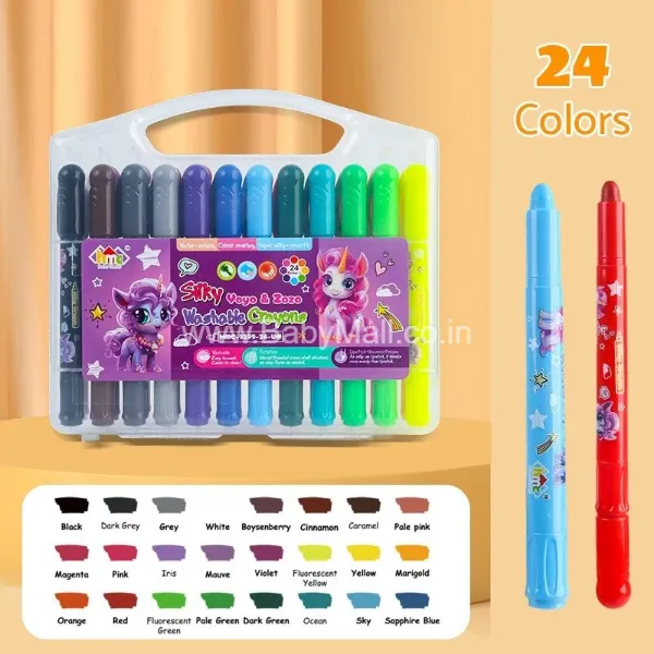 HMC Better Quality || Silky Yoyo & Zoo Washable Crayons 24 Pcs || Item No:HMC-9199-24-UN