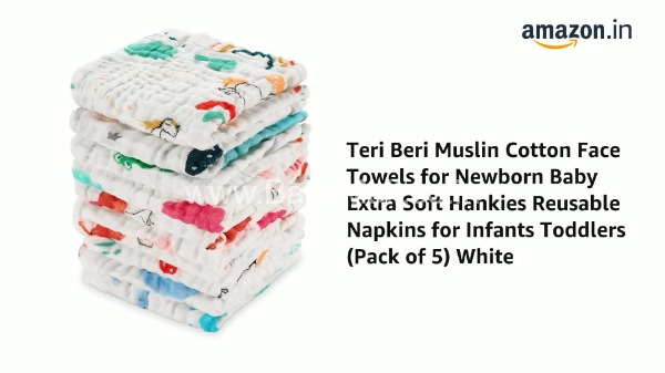 The Little Bunny Front Open Half Sleeves Hop In Style || Muslin Face Napkin || Muslin Hankey 5 Pcs Pack || FC2528