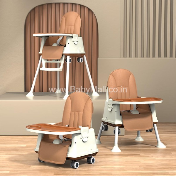 StarAndDaisy High Chair for Baby || Baby Feeding Chair for 0 to 5 Years with 4 in-1 Multifunctions/High Chair with Height Adjustable || Detachable Tray & One-Hand Adjustable - Coffee