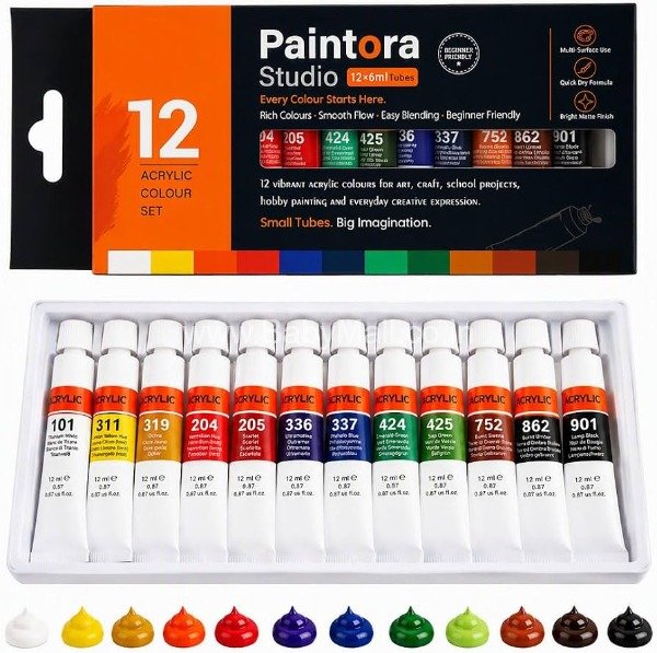 HIMIC Better Quality || Paintora Studio || Every Colour Starts Here || 12 x 6ML Tubes || Acrylic Colour Set || Item No:CIS-0520-PA-6ML-12(HMC)