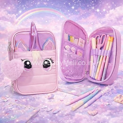 Cute Unicorn Pencil Case & Makeup Pouch Organizer For Girl || Large Capacity Multipurpose Pouch with Zipper Pencil Case || Item No:PP-6307-UN(KQ)