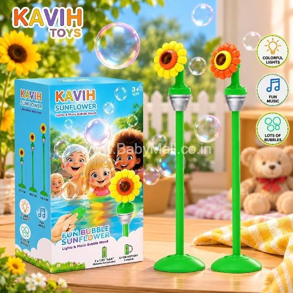 Sunflower Bubble Machine Toy for Kids | Automatic Bubble Blower with Colorful Lights, Music | Adjustable Height Standing Bubble Maker for Birthday Parties & Outdoor Play | Ages 3+ ||Sunflower Bubble Machine || Colorful and rich Bubbles || Party || Home || Item No:009B