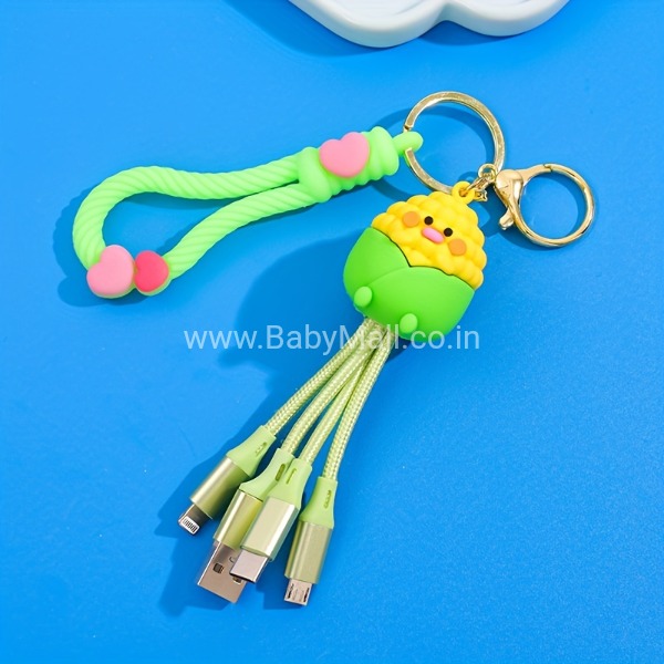 Fruits Silicone Key Chain With 4 In 1 Multi Charging Data Cable 
