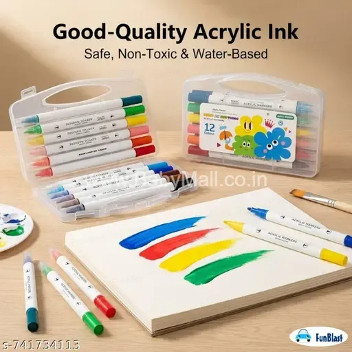 HIMIC Better Quality || Paint On Anything || Acrylic Markers 12 Colour || Double Headed Soft Brush Head Hard Head || Item No:9119-12(HMIC)-POA