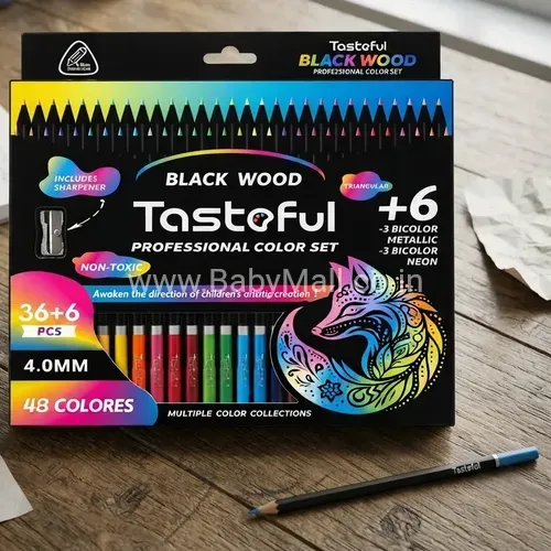 Triangular || Black Wood Tastoful Rofessional Color Set (Non-toxic 36+6 Pcs 4. OMM 48Colores +6-Bicolor Metallic -3 Bicolor Neon || Item NO:TS/1086