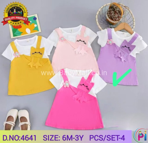 XIAOKELE || Flower Cat Face Midi Frock Purple || 6 Month To 3 Year 4641
