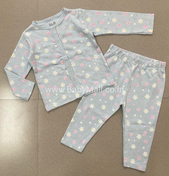 R & B Baby || Silky Soft Cotton Premium Flower Printed Suit Sky Blue || 0-24 Month 