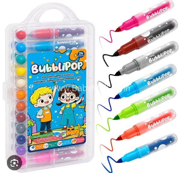 Himic Better Quality || BUBBLIPOP || Pop Open Happy  Colours Washable Jumbo Colour Markers Set 24 Colours || Item No:ACMP-9379-24-BP(KQ)