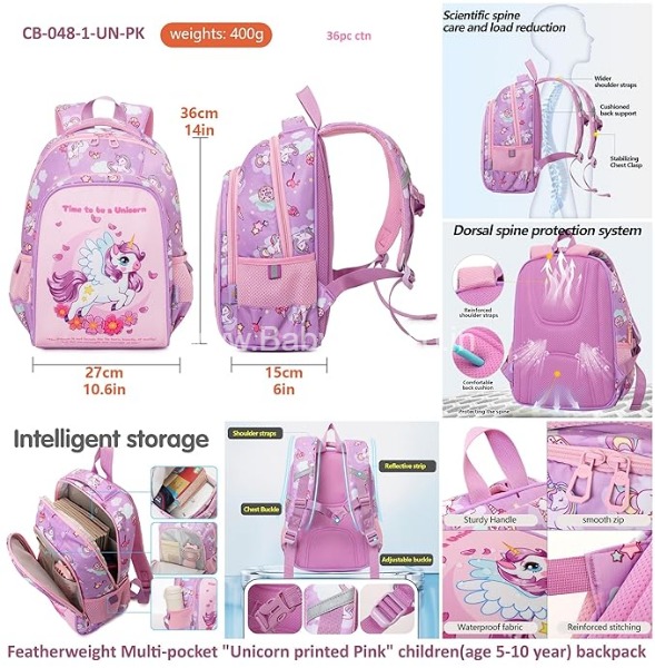 Kawaii-Q || High Quality Children Bag || Lets Explore Unicorn Print School Bag Imported || Item No:CB-048-01-UN-PK